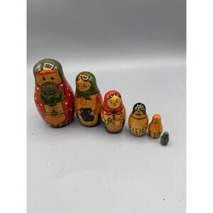 Vintage Russian Matryoshka Nesting Dolls Hand Painted Wooden 6 Piece Set
